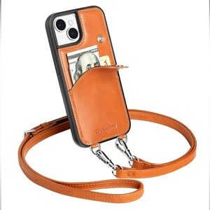 Genuine Leather Travel Crossbody Lanyard Wallet Phone Case With Cardholder